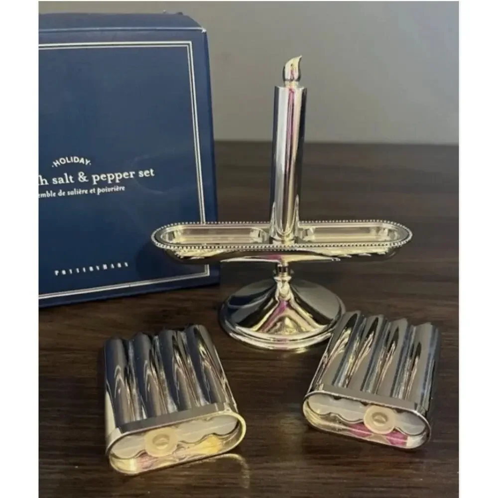 Pottery Barn Menorah Salt & Pepper Set 9 Branch Silver Hanukkah 3pc 4.5
